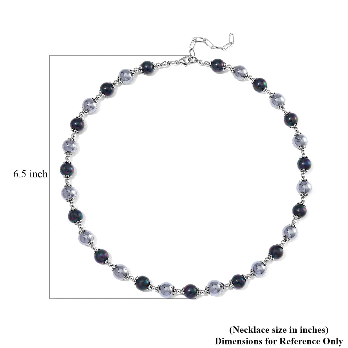 Terahertz 50.00 ctw and Peacock Color Shell Pearl Necklace in Stainless Steel 20-22 Inches image number 4