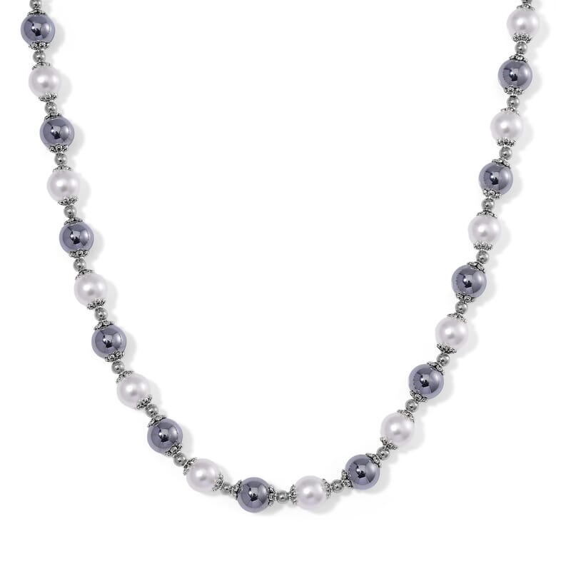 Terahertz 50.00 ctw and White Color Shell Pearl Necklace in Stainless Steel 20-22 Inches