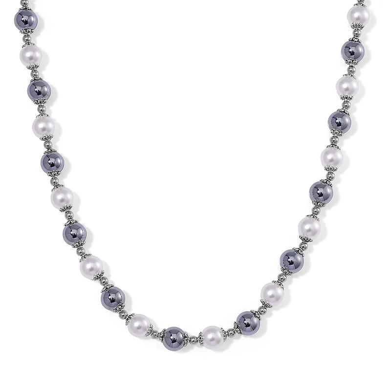 Terahertz 50.00 ctw and White Color Shell Pearl Necklace in Stainless Steel 20-22 Inches