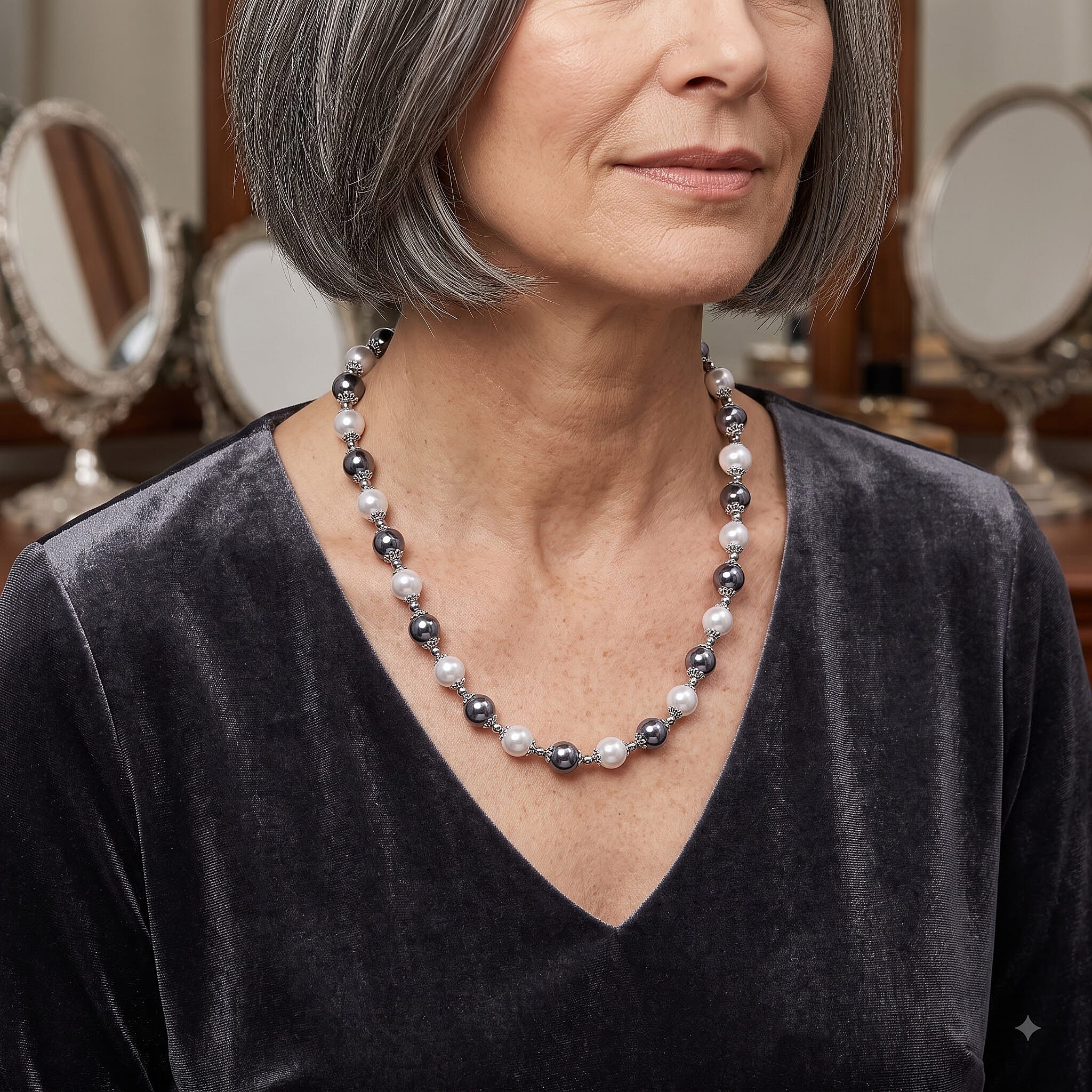 Terahertz 50.00 ctw and White Color Shell Pearl Necklace in Stainless Steel 20-22 Inches
