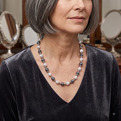Terahertz 50.00 ctw and White Color Shell Pearl Necklace in Stainless Steel 20-22 Inches