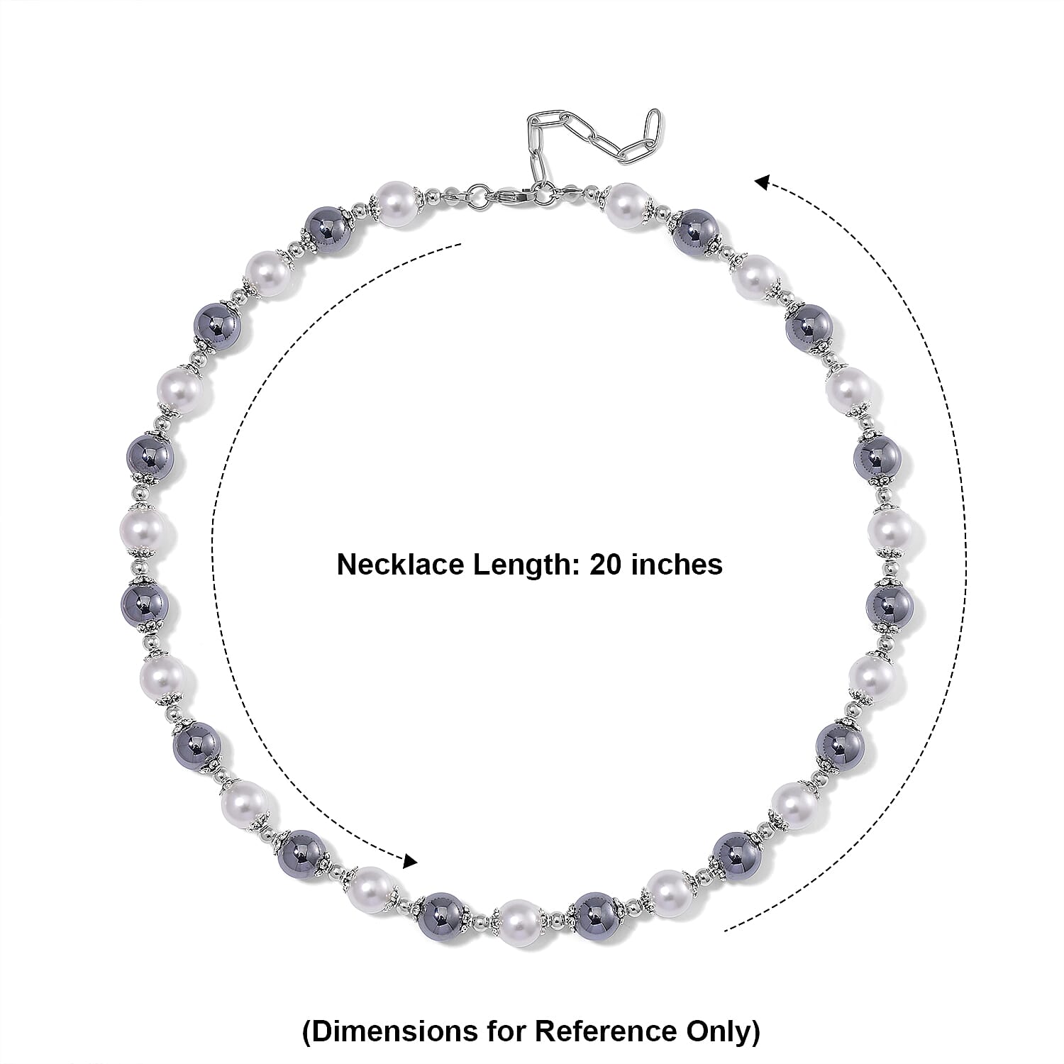 Terahertz 50.00 ctw and White Color Shell Pearl Necklace in Stainless Steel 20-22 Inches