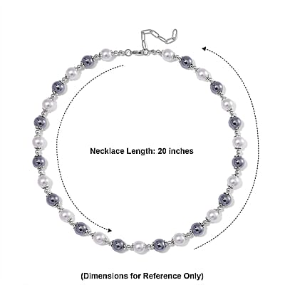 Terahertz 50.00 ctw and White Color Shell Pearl Necklace in Stainless Steel 20-22 Inches