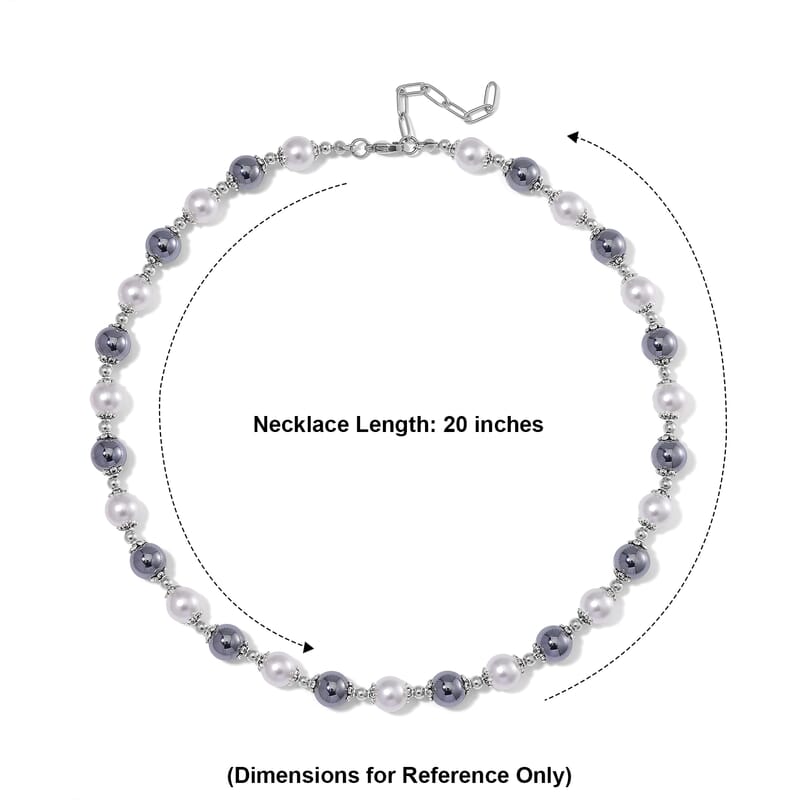 Terahertz 50.00 ctw and White Color Shell Pearl Necklace in Stainless Steel 20-22 Inches