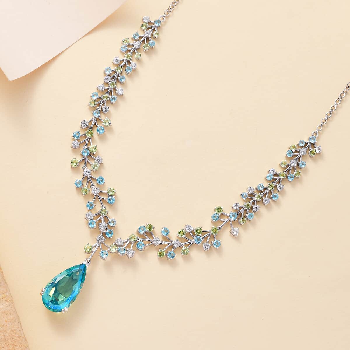 Peacock Quartz (Triplet) and Multi Gemstone 27.00 ctw Garden Oasis Necklace in Rhodium Over Sterling Silver 18 Inches  image number 1