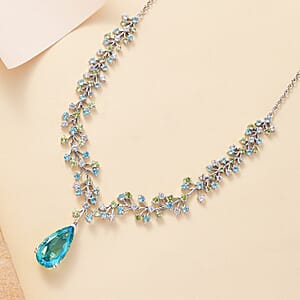 D'Joy Peacock Quartz (Triplet) and Multi Gemstone 27.00 ctw Garden Oasis Necklace in Rhodium Over Sterling Silver 18-20 Inches 