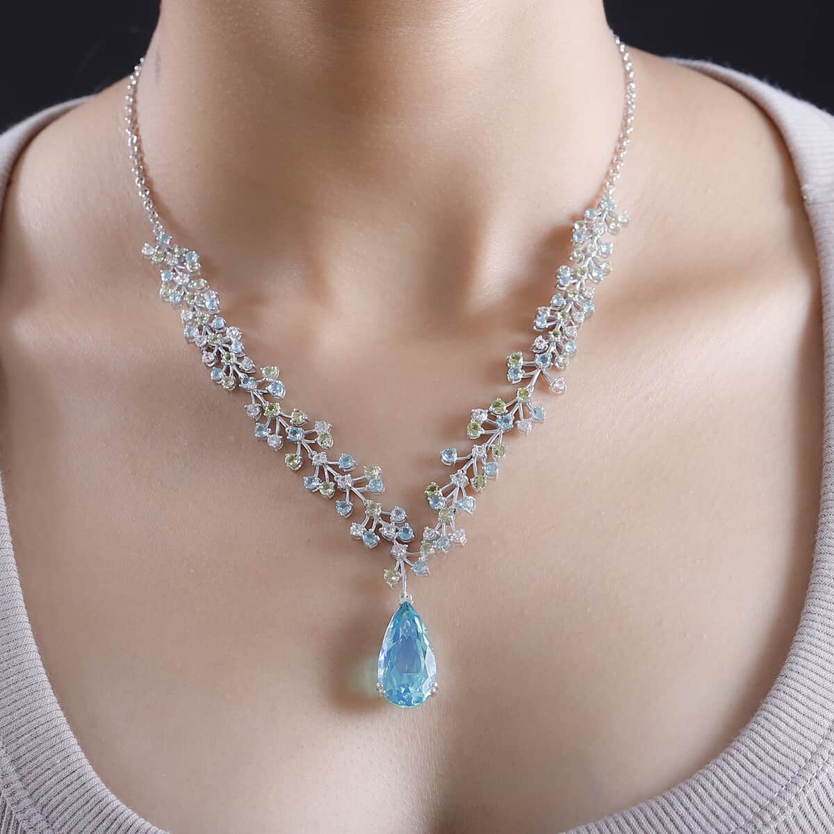 Peacock Quartz (Triplet) and Multi Gemstone 27.00 ctw Garden Oasis Necklace in Rhodium Over Sterling Silver 18 Inches  image number 2