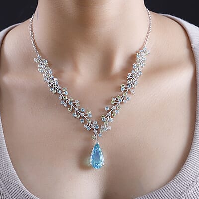D'Joy Peacock Quartz (Triplet) and Multi Gemstone 27.00 ctw Garden Oasis Necklace in Rhodium Over Sterling Silver 18-20 Inches
