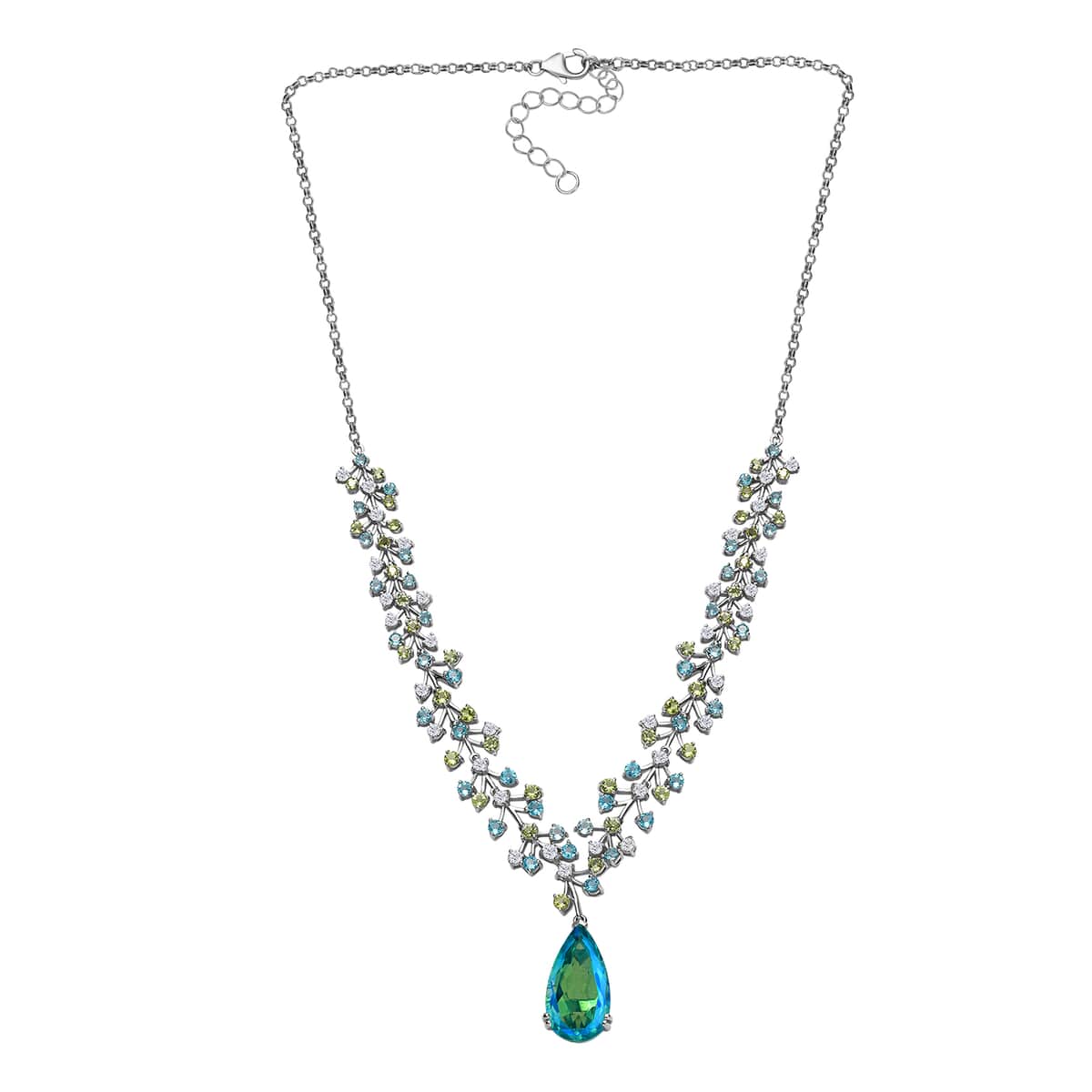 Peacock Quartz (Triplet) and Multi Gemstone 27.00 ctw Garden Oasis Necklace in Rhodium Over Sterling Silver 18 Inches  image number 3