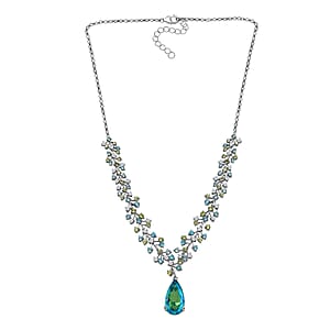 D'Joy Peacock Quartz (Triplet) and Multi Gemstone 27.00 ctw Garden Oasis Necklace in Rhodium Over Sterling Silver 18-20 Inches 