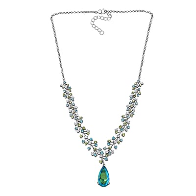 D'Joy Peacock Quartz (Triplet) and Multi Gemstone 27.00 ctw Garden Oasis Necklace in Rhodium Over Sterling Silver 18-20 Inches