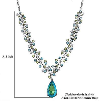 D'Joy Peacock Quartz (Triplet) and Multi Gemstone 27.00 ctw Garden Oasis Necklace in Rhodium Over Sterling Silver 18-20 Inches