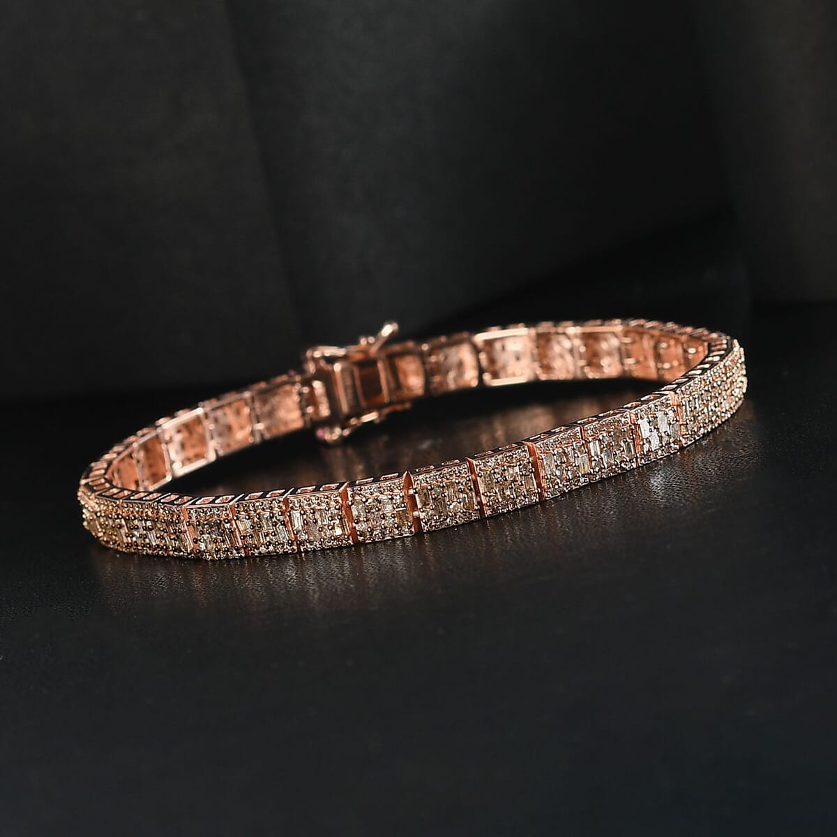 Natural Champagne Diamond 4.00 ctw Art Deco Bracelet in 18K Vermeil Rose Gold Over Sterling Silver (7.25 In) image number 1
