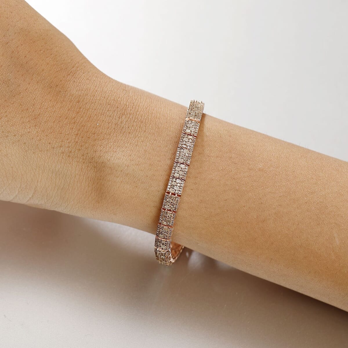 Natural Champagne Diamond 4.00 ctw Art Deco Bracelet in 18K Vermeil Rose Gold Over Sterling Silver (7.25 In) image number 2