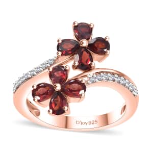 Premium Anthill Garnet and White Zircon 1.65 ctw Bypass Floral Ring in 18K Vermeil Rose Gold Over Sterling Silver (Size 10.0)