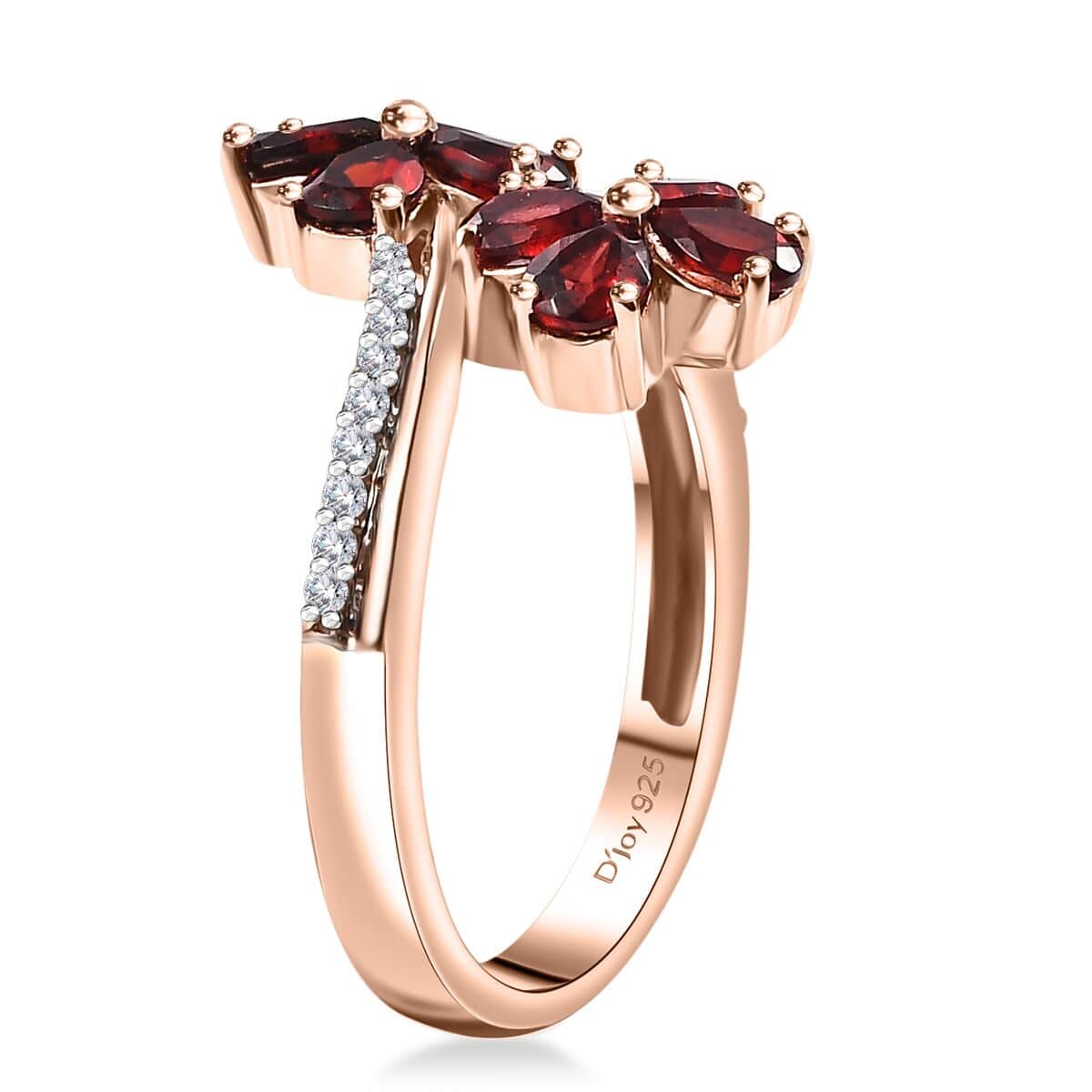 Premium Anthill Garnet and White Zircon 1.65 ctw Bypass Floral Ring in 18K Vermeil Rose Gold Over Sterling Silver (Size 10.0) image number 3