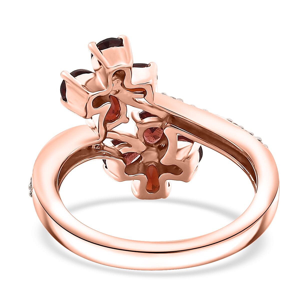 Premium Anthill Garnet and White Zircon 1.65 ctw Bypass Floral Ring in 18K Vermeil Rose Gold Over Sterling Silver (Size 10.0)
