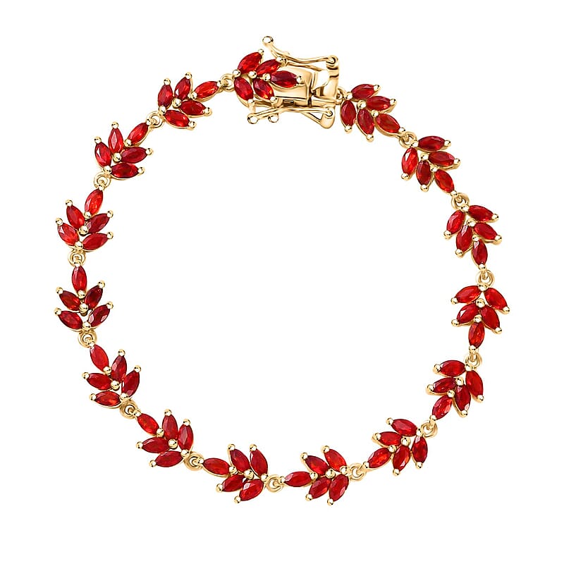D'Joy Mexican Cherry Fire Opal 4.00 ctw Autumn Leaf Bracelet in 18K Vermeil Yellow Gold Over Sterling Silver (6.50 In)