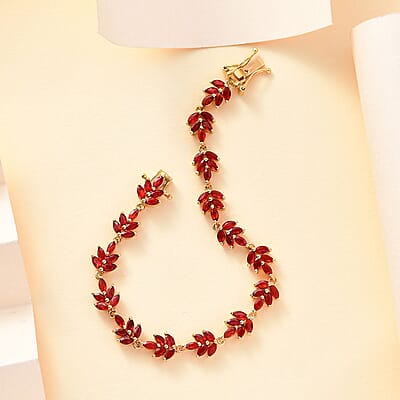 D'Joy Mexican Cherry Fire Opal 4.00 ctw Autumn Leaf Bracelet in 18K Vermeil Yellow Gold Over Sterling Silver (6.50 In)