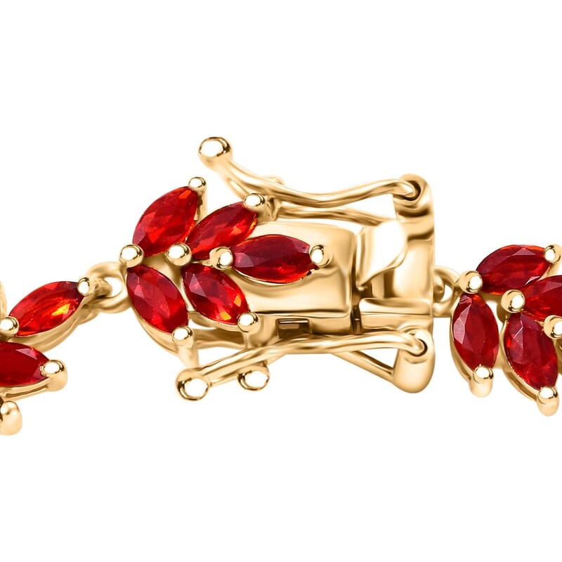 D'Joy Mexican Cherry Fire Opal 4.00 ctw Autumn Leaf Bracelet in 18K Vermeil Yellow Gold Over Sterling Silver (6.50 In)