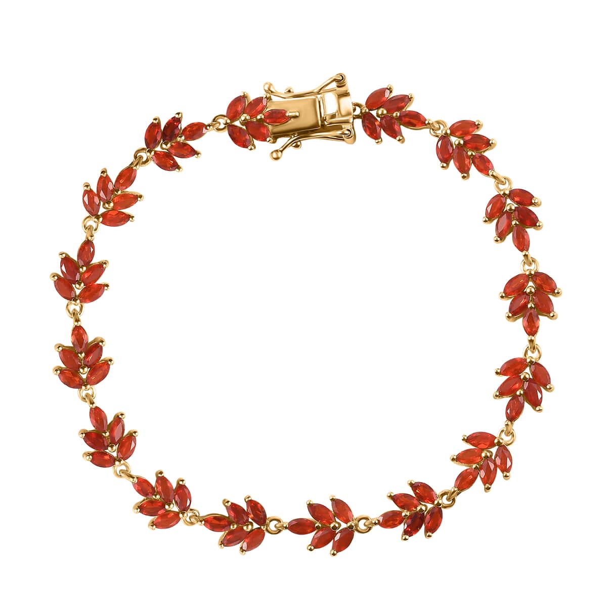 Mexican Cherry Fire Opal 4.60 ctw Autumn Leaf Bracelet in 18K Vermeil Yellow Gold Over Sterling Silver (7.25 In) image number 0