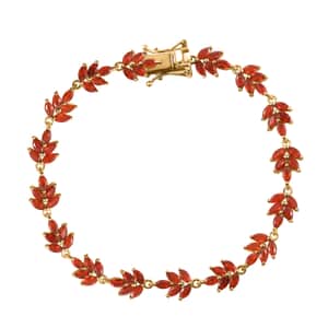 Mexican Cherry Fire Opal 4.60 ctw Autumn Leaf Bracelet in 18K Vermeil Yellow Gold Over Sterling Silver (7.25 In)