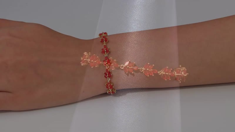 Mexican Cherry Fire Opal 4.00 ctw Floral Bracelet in 18K Vermeil Yellow Gold Over Sterling Silver (6.50 In)