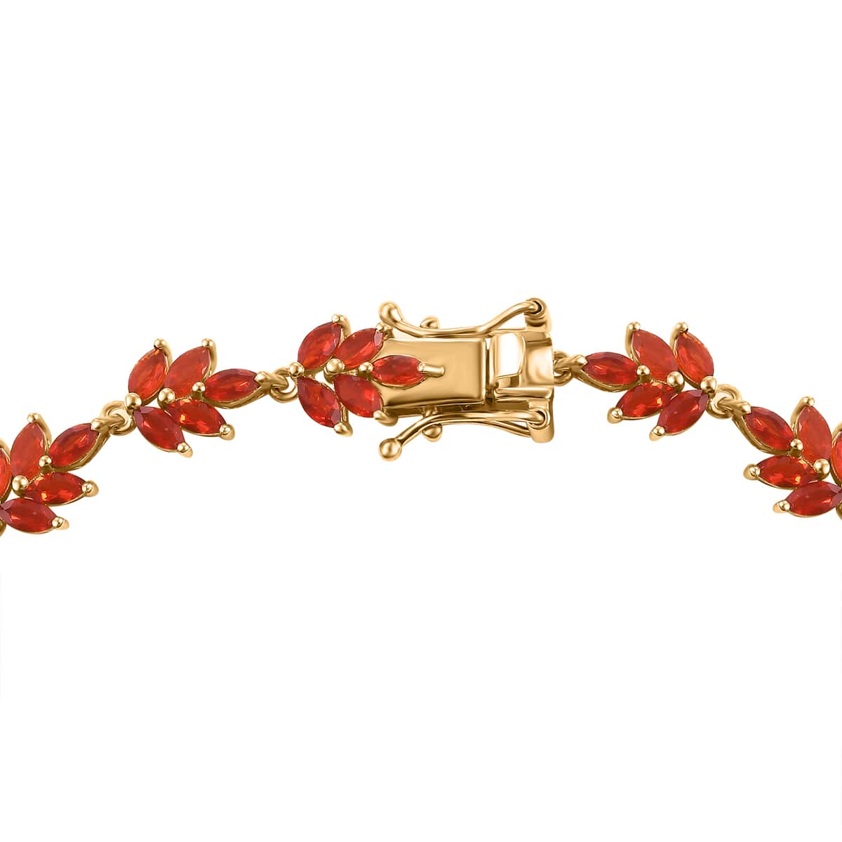 Mexican Cherry Fire Opal 4.60 ctw Autumn Leaf Bracelet in 18K Vermeil Yellow Gold Over Sterling Silver (7.25 In) image number 3