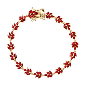 D'Joy Mexican Cherry Fire Opal 5.10 ctw Autumn Leaf Bracelet in 18K Vermeil Yellow Gold Over Sterling Silver (8.00 In)