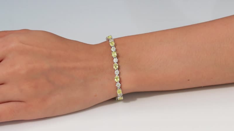 Madagascar Yellow Sapphire, Moissanite Flower Bracelet in Rhodium Over Sterling Silver (6.50 In) 8.35 ctw