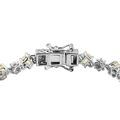 D'Joy Madagascar Yellow Sapphire and Moissanite 8.35 ctw Flower Bracelet in Rhodium Over Sterling Silver (6.50 In)