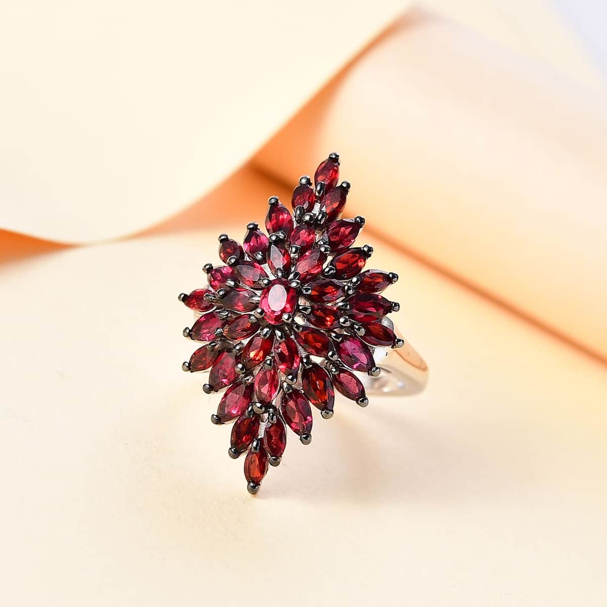 Premium Anthill Garnet 5.60 ctw Elongated Floral Ring in Rhodium Over Sterling Silver (Size 10.0) image number 1