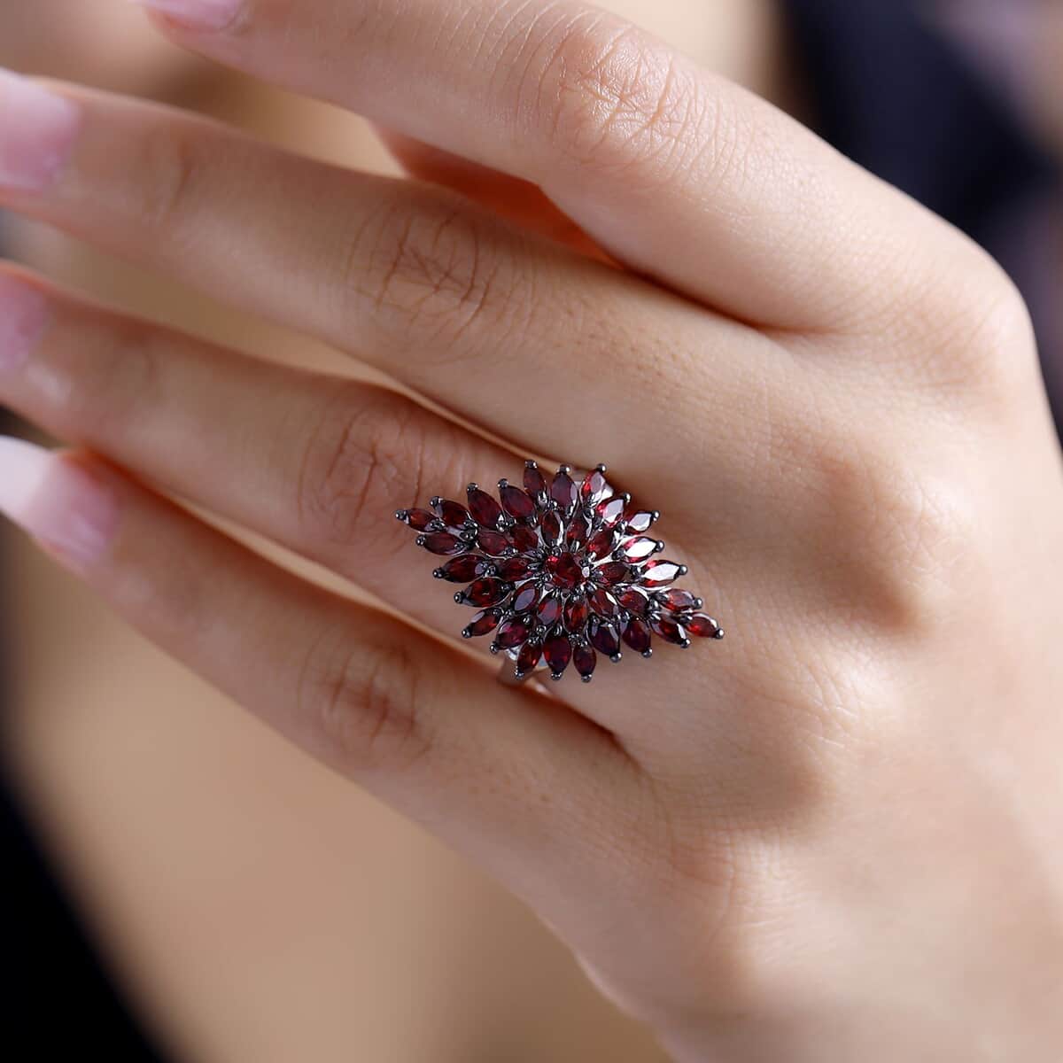 Premium Anthill Garnet 5.60 ctw Elongated Floral Ring in Rhodium Over Sterling Silver (Size 10.0) image number 2