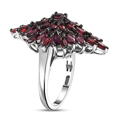 Premium Anthill Garnet 5.60 ctw Elongated Floral Ring in Rhodium Over Sterling Silver (Size 10.0)