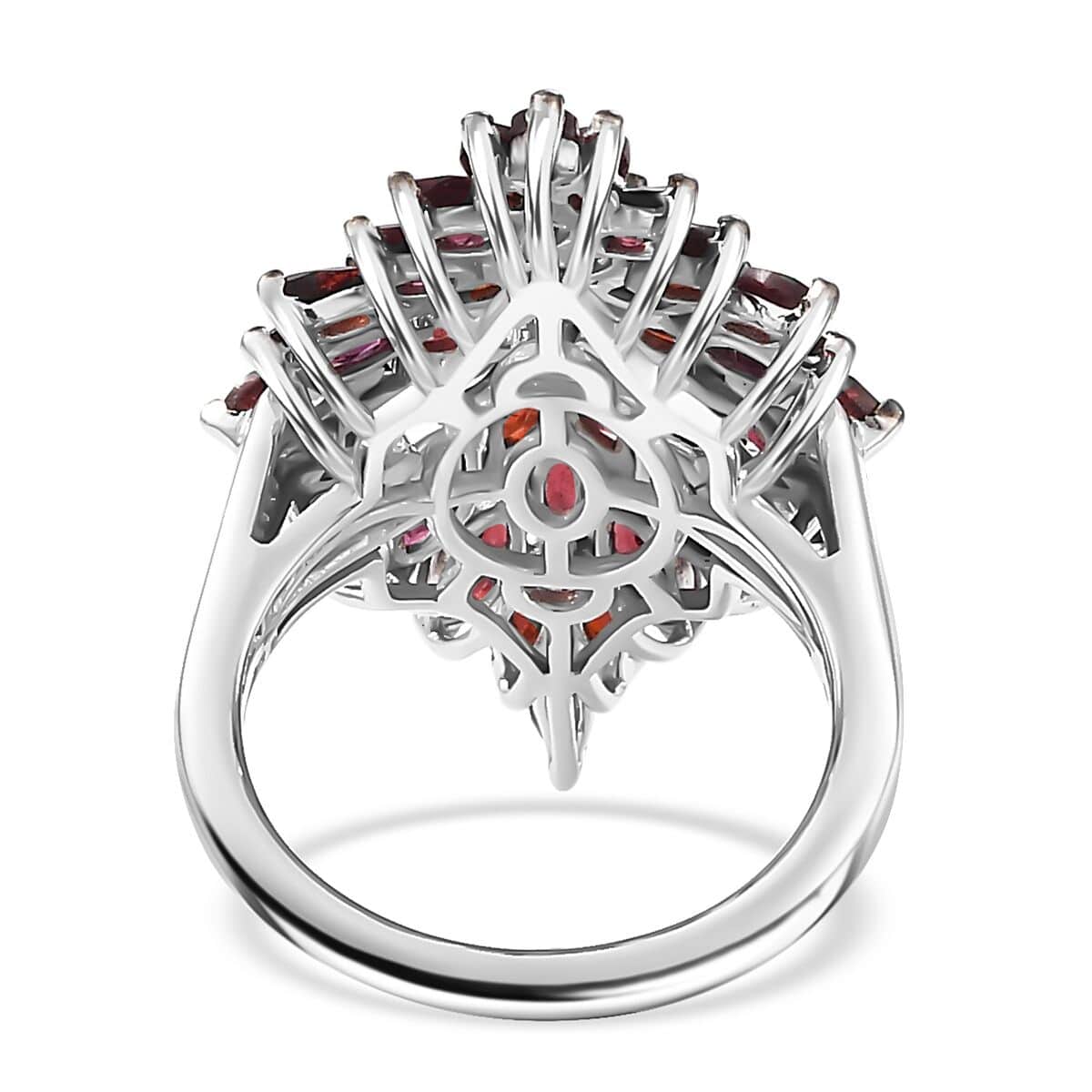 Premium Anthill Garnet 5.60 ctw Elongated Floral Ring in Rhodium Over Sterling Silver (Size 10.0) image number 4