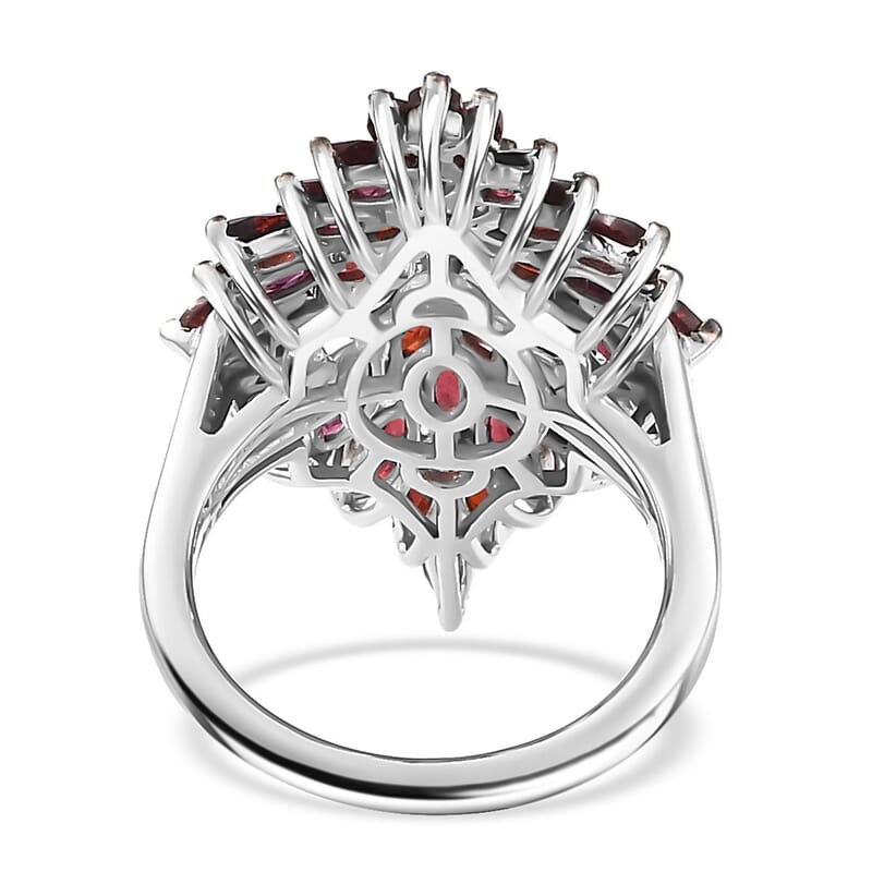 Premium Anthill Garnet 5.60 ctw Elongated Floral Ring in Rhodium Over Sterling Silver (Size 10.0)