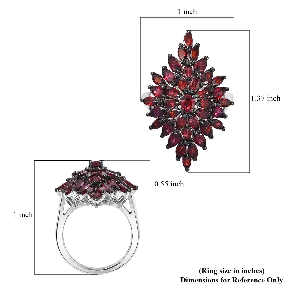 Premium Anthill Garnet 5.60 ctw Elongated Floral Ring in Rhodium Over Sterling Silver (Size 10.0) image number 5