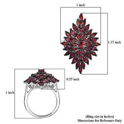 Premium Anthill Garnet 5.60 ctw Elongated Floral Ring in Rhodium Over Sterling Silver (Size 10.0)