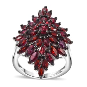 Premium Anthill Garnet 5.60 ctw Elongated Floral Ring in Rhodium Over Sterling Silver (Size 6.0)