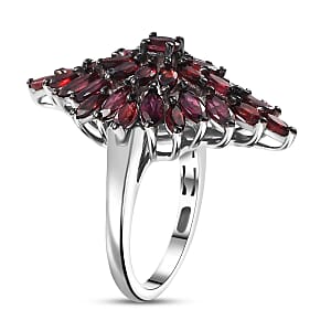 D'Joy Premium Anthill Garnet 5.60 ctw Elongated Floral Ring in Rhodium Over Sterling Silver (Size 6.0)