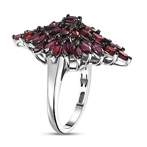 D'Joy Premium Anthill Garnet 5.60 ctw Elongated Floral Ring in Rhodium Over Sterling Silver (Size 7.0)