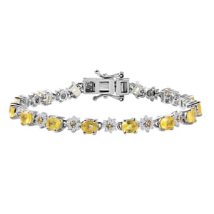 Madagascar Yellow Sapphire and Moissanite 9.60 ctw Flower Bracelet in Rhodium Over Sterling Silver (7.25 In)