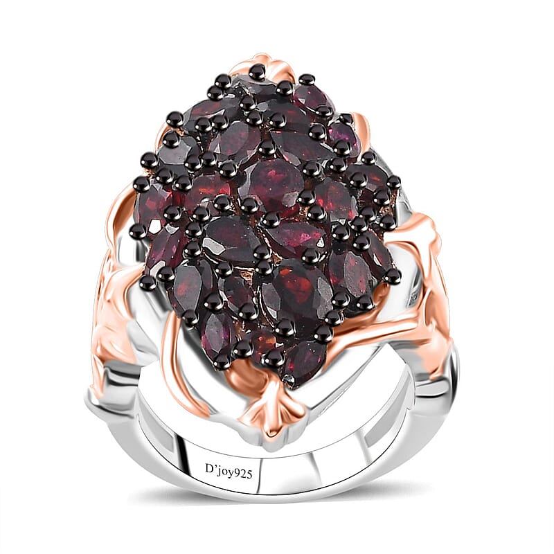 Premium Anthill Garnet 5.60 ctw Crimson Vine Flame Ring in Vermeil RG and Rhodium Over Sterling Silver (Size 10.0)