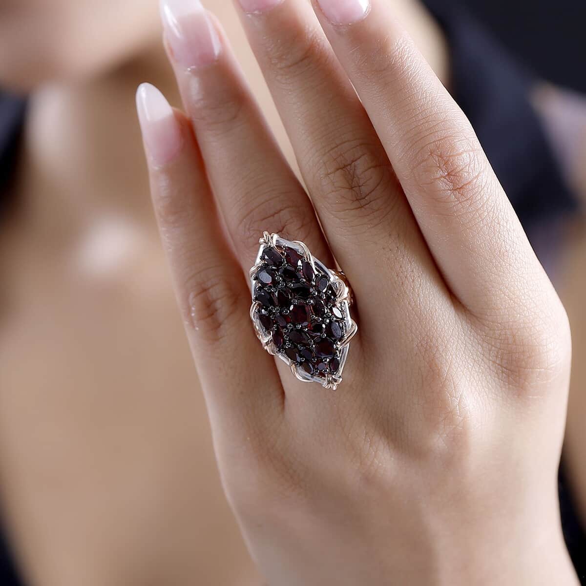 Premium Anthill Garnet 5.60 ctw Crimson Vine Flame Ring in Vermeil RG and Rhodium Over Sterling Silver image number 2