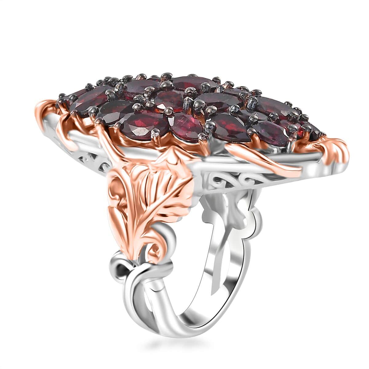 Premium Anthill Garnet 5.60 ctw Crimson Vine Flame Ring in Vermeil RG and Rhodium Over Sterling Silver image number 3