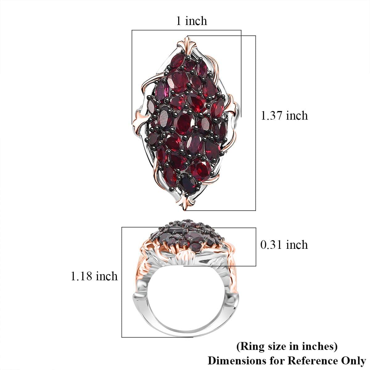 Premium Anthill Garnet 5.60 ctw Crimson Vine Flame Ring in Vermeil RG and Rhodium Over Sterling Silver image number 5