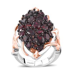 Premium Anthill Garnet 5.60 ctw Crimson Vine Flame Ring in Vermeil RG and Rhodium Over Sterling Silver (Size 5.0)