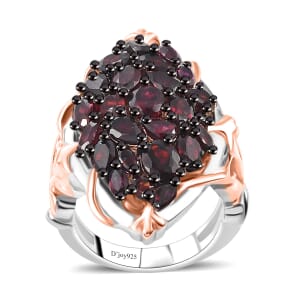 Premium Anthill Garnet 5.60 ctw Crimson Vine Flame Ring in Vermeil RG and Rhodium Over Sterling Silver (Size 7.0)