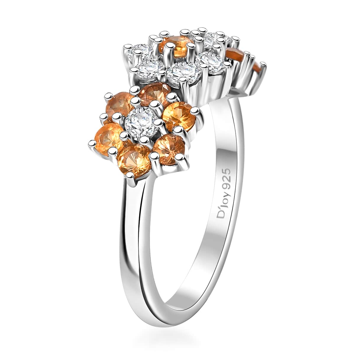 Madagascar Yellow Sapphire, Moissanite Three Flower Ring in Rhodium Over Sterling Silver (Size 10.0) 1.50 ctw image number 3