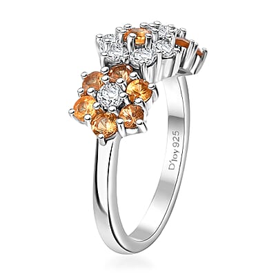 Madagascar Yellow Sapphire and Moissanite 1.50 ctw Three Flower Ring in Rhodium Over Sterling Silver (Size 10.0)